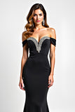 Off The Shoulder Mermaid Sequin Black Tie Dress