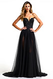 A Line Strapless Sequin Black Tie Dress