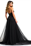 A Line Strapless Sequin Black Tie Dress