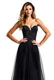 A Line Strapless Sequin Black Tie Dress