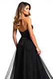 A Line Strapless Sequin Black Tie Dress