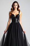 Sparkly A Line Sweetheart Ruched Black Tie Dress