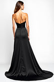 Mermaid Strapless Corset Black Tie Dress With Slit