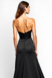 Mermaid Strapless Corset Black Tie Dress With Slit