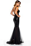 Mermaid Spaghetti Straps Sequined Black Tie Dress