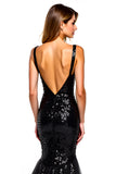 Mermaid Spaghetti Straps Sequined Black Tie Dress