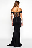 Off The Shoulder Mermaid Corset Black Tie Dress With Slit