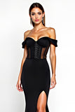 Off The Shoulder Mermaid Corset Black Tie Dress With Slit