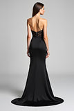 Mermaid Strapless Black Tie Dress With Slit