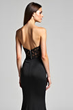 Mermaid Strapless Black Tie Dress With Slit