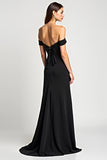 Sheath Off the Shoulder Bowknot Black Tie Dress with Slit