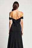 Sheath Off the Shoulder Bowknot Black Tie Dress with Slit