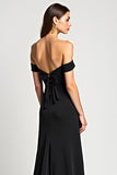 Sheath Off the Shoulder Bowknot Black Tie Dress with Slit