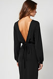 Deep V Neck Long Sleeves Sheath Black Tie Dress