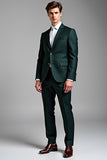 Dark Green Notched Lapel Plaid Long Men's Prom Suits