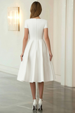 Ivory Jacquard Round Neck A-Line Midi Formal Dress with Short Sleeves