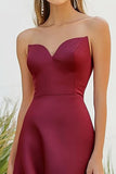 Burgundy Sweetheart Satin A-Line Long Formal Dress