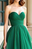 Green Organza A Line Sweetheart Pleated Prom Dress