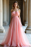 Pink Organza A Line Sweetheart Ruffles A Line Prom Dress