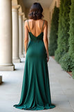 Sheath Dark Green Spaghetti Straps Matte Satin Prom Dress