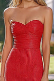 Red Mermaid Strapless Sequin Long Prom Dress with Slit