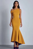 Crepe Yellow One Shoulder Sheath Formal Dress