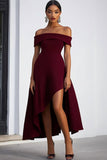 Off the Shoulder Sheath Burgundy Crepe Formal Dress