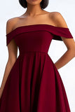 Burgundy A Line Off the Shoulder Crepe Formal Dress