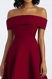 Burgundy A Line Off The Shoulder Midi Formal Dress