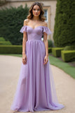 Lilac A Line Off The Shoulder Long Tulle Formal Dress