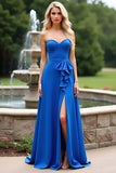 A Line Royal Blue Sweetheart Long Formal Dress With Slit