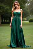 Dark Green A Line Spaghetti Straps Long Chiffon Formal Dress