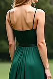 Dark Green A Line Spaghetti Straps Long Chiffon Formal Dress