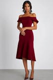 Burgundy A Line Off The Shoulder Knee Length Formal Dress