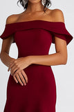 Burgundy A Line Off The Shoulder Knee Length Formal Dress