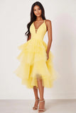 Yellow Spaghetti Straps A Line Tulle Long Formal Dress