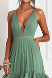 A Line Green Spaghetti Straps Pleated Long Chiffon Long Formal Dress