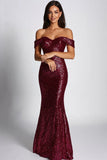 Sparkly Burgundy Mermaid Sequin Long Formal Dress