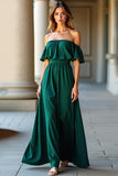 Dark Green Off the Shoulder A Line Long Formal Dress