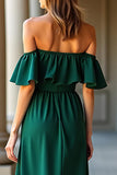 Dark Green Off the Shoulder A Line Long Formal Dress