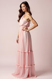 Pink One Shoulder Sheath Pleated Long Formal Dress