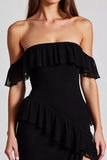 Chiffon Off the Shoulder Black A Line Formal Dress with Slit