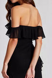 Chiffon Off the Shoulder Black A Line Formal Dress with Slit