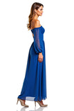 Off The Shoulder Long Sleeve Royal Blue A Line Formal Dress