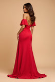 Elegant Off The Shoulder Red A Line Formal Dress With Ruffles