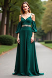 Dark Green A Line Beaded Spaghetti Straps Formal Dress