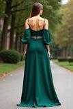 Dark Green A Line Beaded Spaghetti Straps Formal Dress