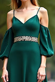 Dark Green A Line Beaded Spaghetti Straps Formal Dress