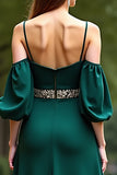 Dark Green A Line Beaded Spaghetti Straps Formal Dress