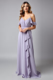 A Line Spaghetti Straps Long Lilac Formal Dress With Ruffles